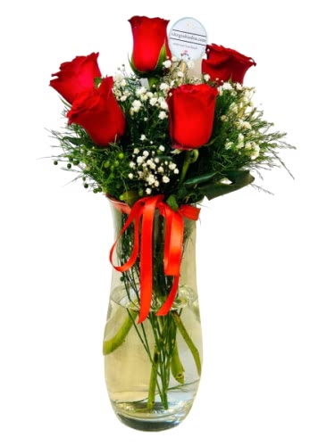 Paşabahçe Vazoda 5`li Kırmızı Gül