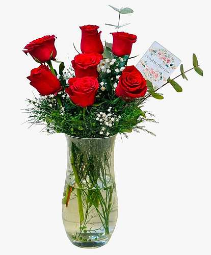 Vazoda 7 Kırmızı Gül