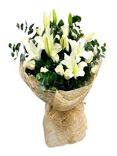 Beyaz Lilyum ve Beyaz Gül Buketi